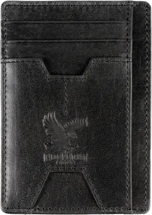 Mens RFID Blocking Leather Slim Card Case Wallet with Easy Access ID windows, Cash & Card Slots, Crafted with Premium Top Grain Leather Ideal for Travel or Everyday Use (Wild Eagle Black Mountain)