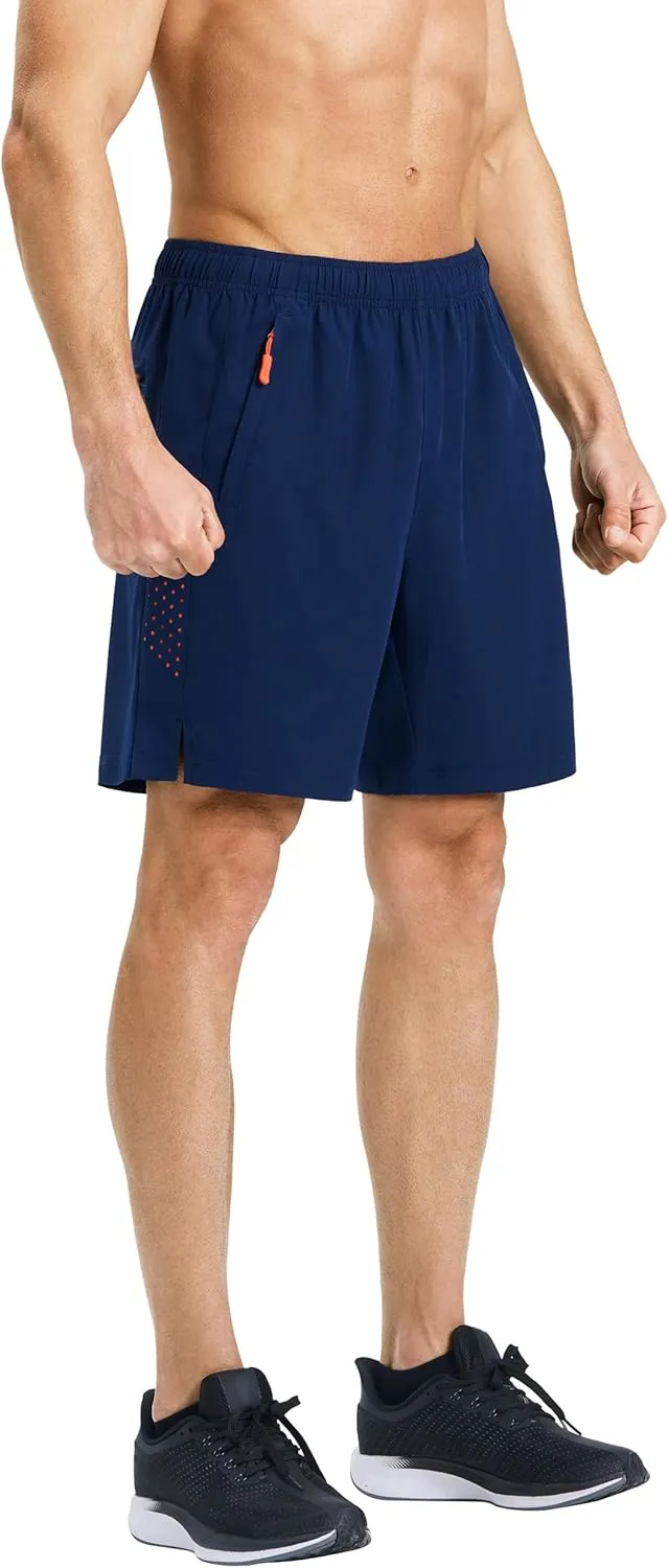 Men’s Running Athletic Shorts 7 Inch Quick Dry Lightweight Workout Gym Tennis Shorts 3 Zipper Pockets