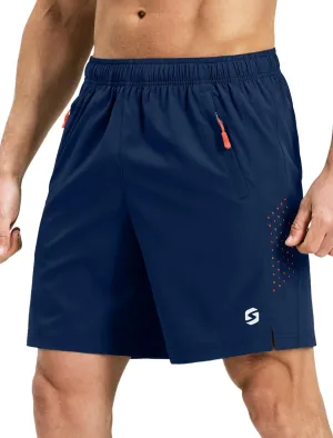 Men’s Running Athletic Shorts 7 Inch Quick Dry Lightweight Workout Gym Tennis Shorts 3 Zipper Pockets