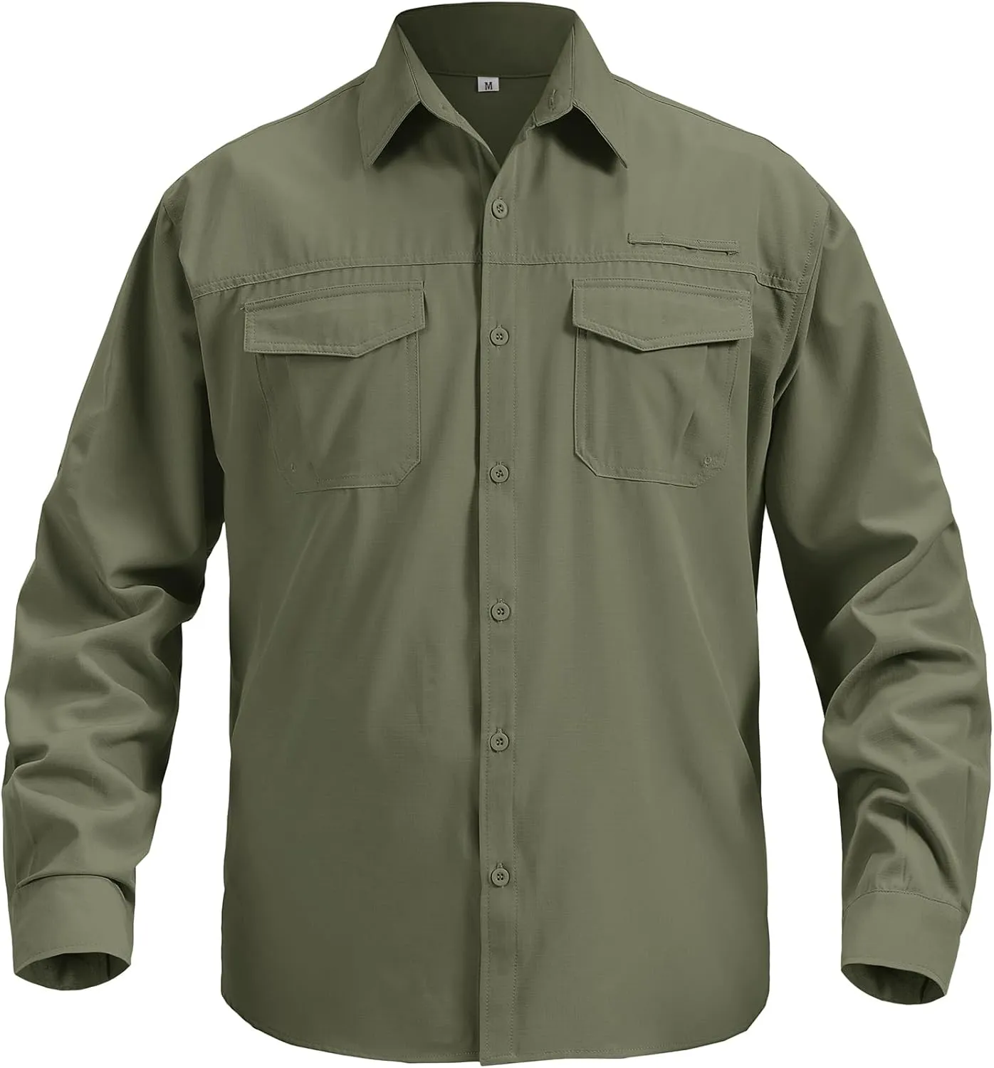 Mens Safari Sun Shirts UPF 50  UV Sun Protection Long Sleeve Outdoor Quick Dry Fishing Hiking Gardening Shirts (5051 Army Green S)