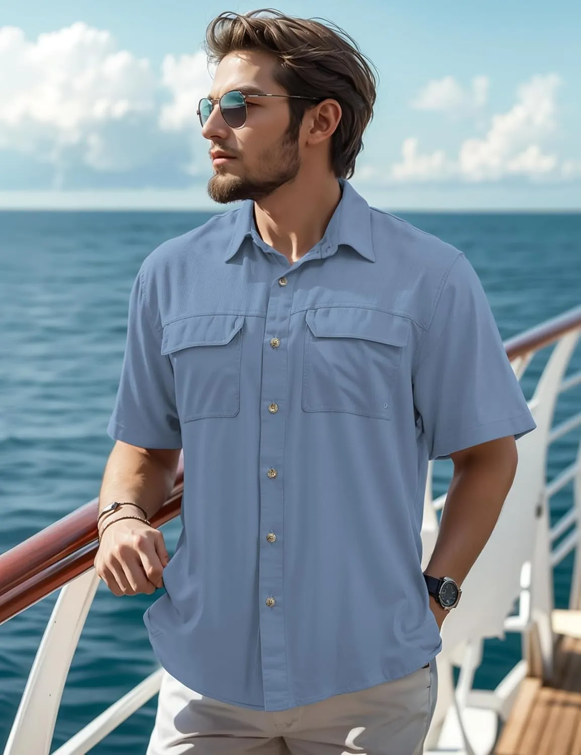 Mens Short Sleeve Sun UV Protection Shirt Cooling Quick Dry Fishing Shirts for Travel Outdoor Camping Hiking UPF 50 