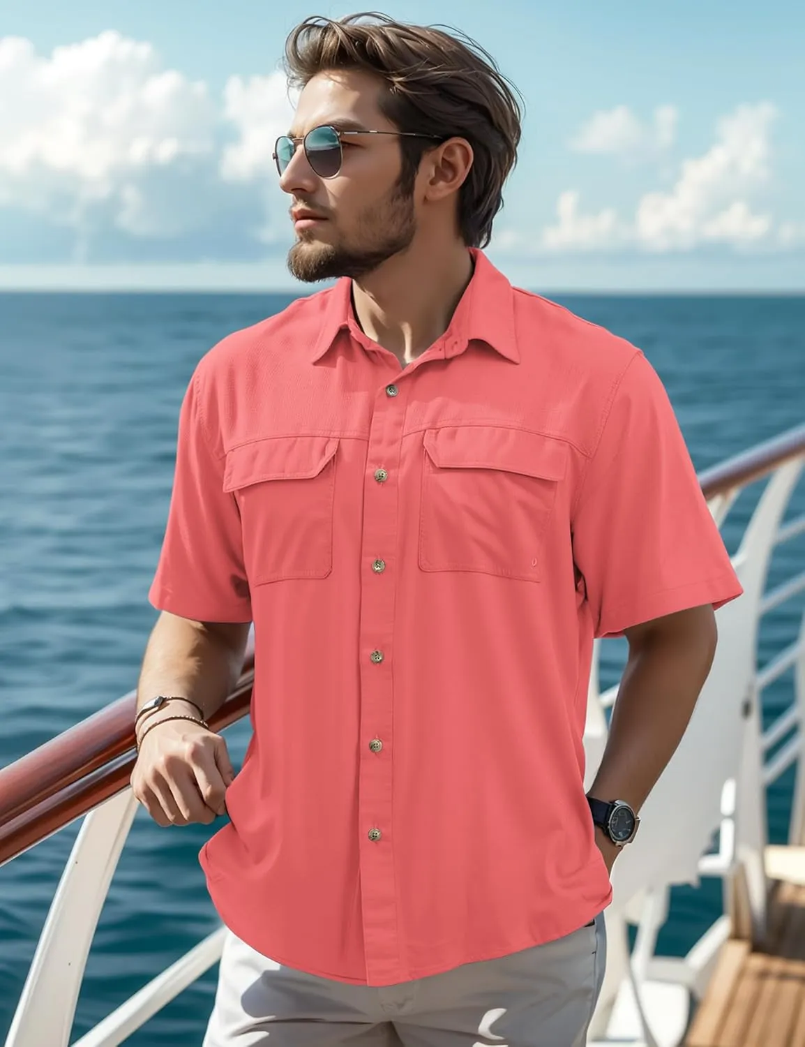 Mens Short Sleeve Sun UV Protection Shirt Cooling Quick Dry Fishing Shirts for Travel Outdoor Camping Hiking UPF 50 