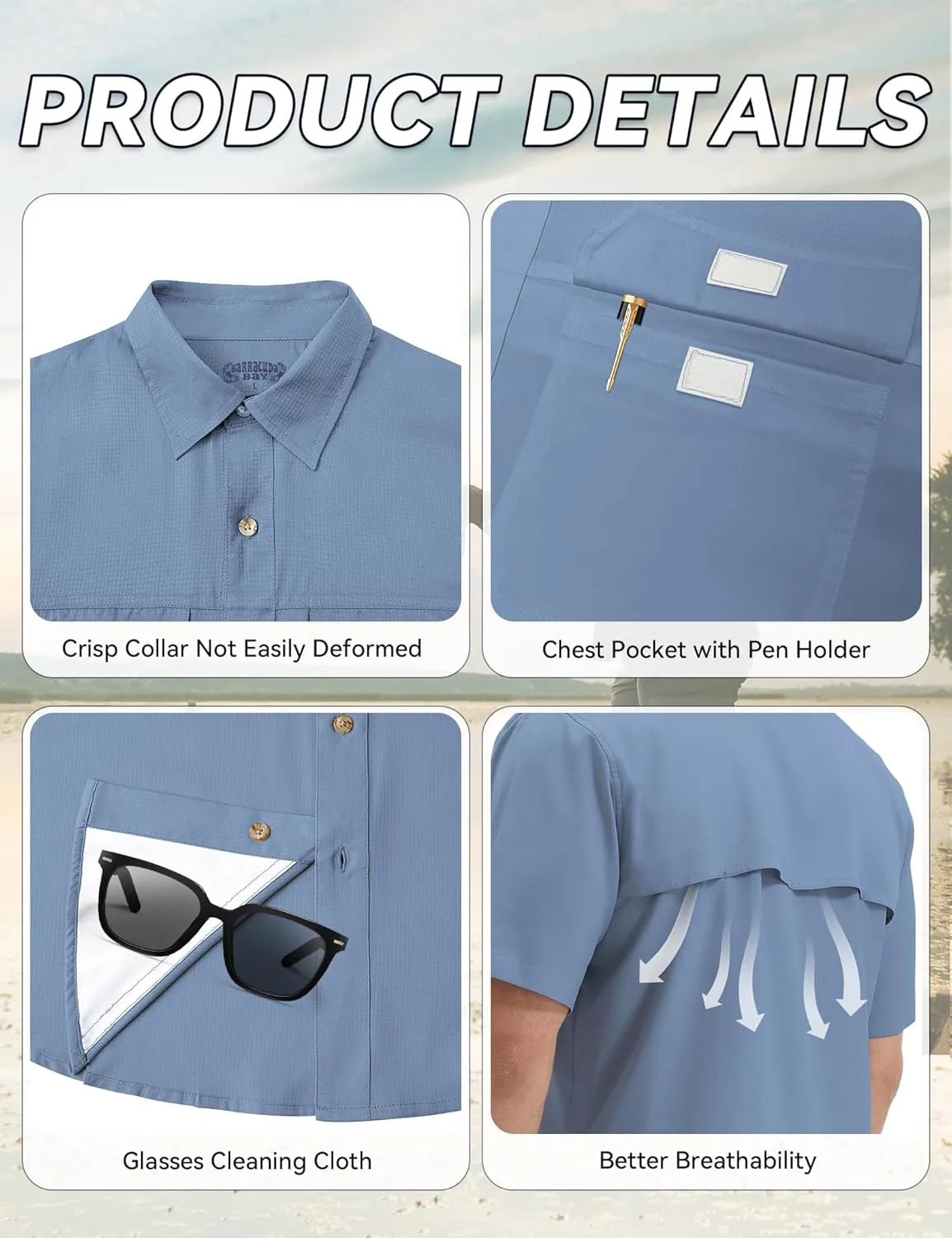 Mens Short Sleeve Sun UV Protection Shirt Cooling Quick Dry Fishing Shirts for Travel Outdoor Camping Hiking UPF 50 