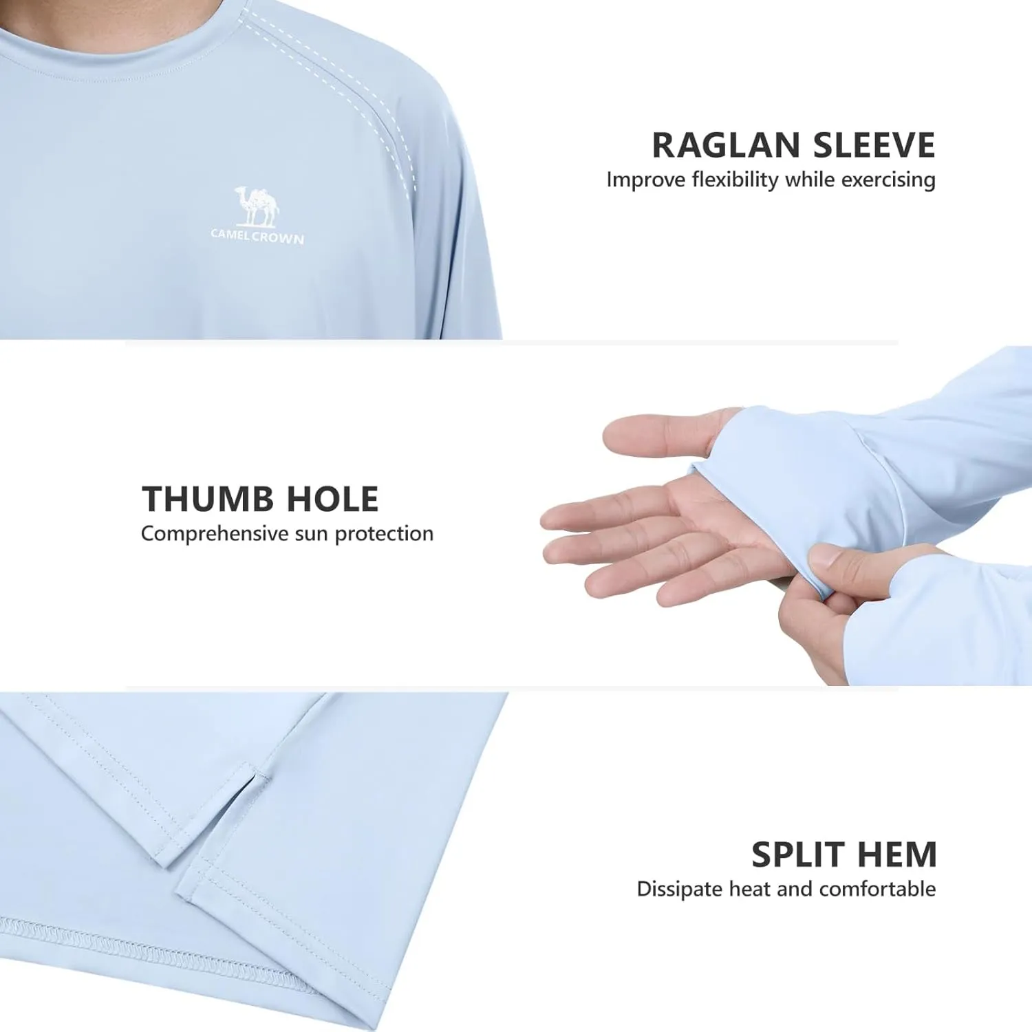 Mens Sun Protection Shirts UV SPF UPF 50  Long Sleeve Rash Guard Fishing Running Swim T-Shirt Quick-Dry Lightweight