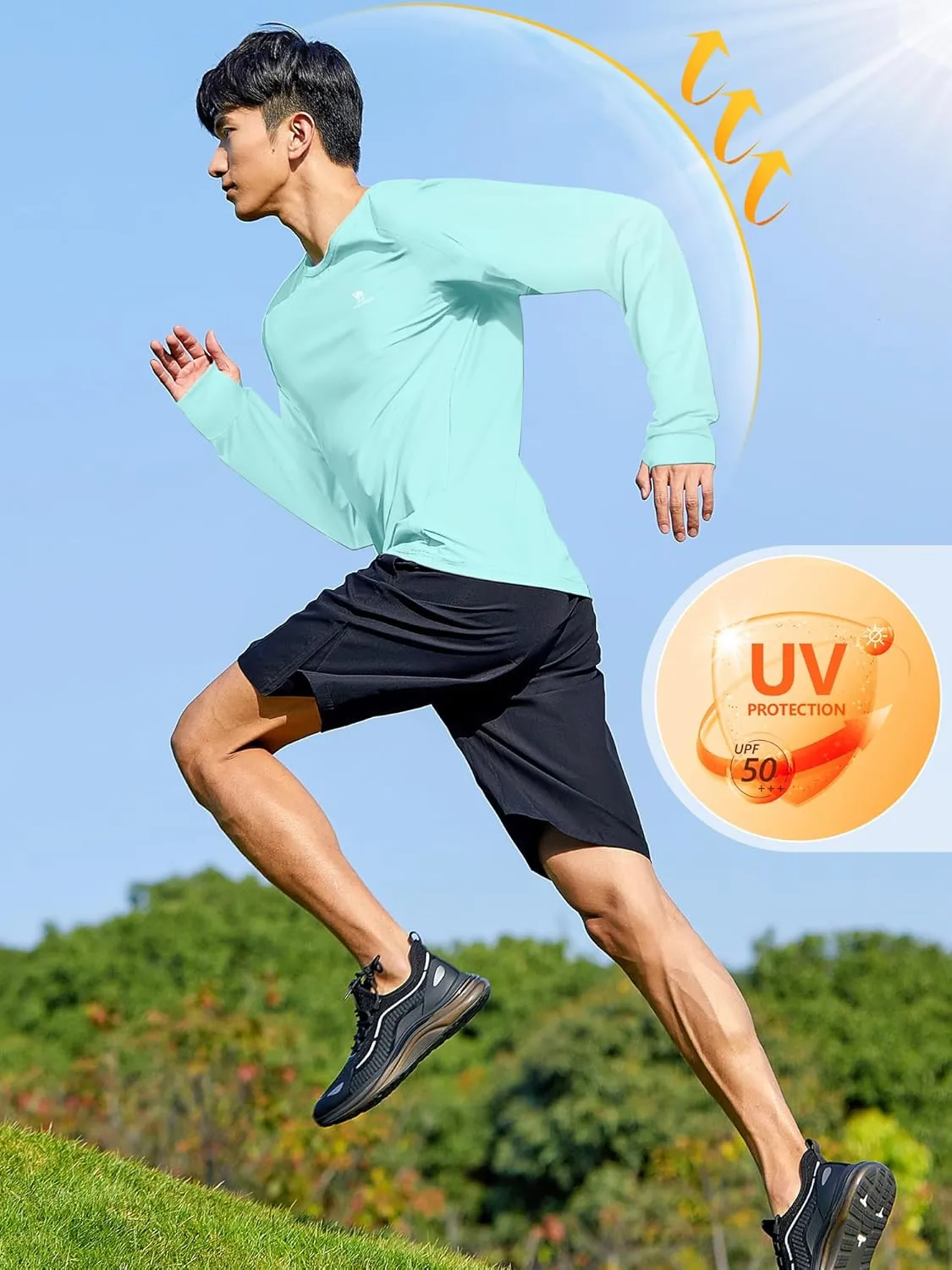 Mens Sun Protection Shirts UV SPF UPF 50  Long Sleeve Rash Guard Fishing Running Swim T-Shirt Quick-Dry Lightweight