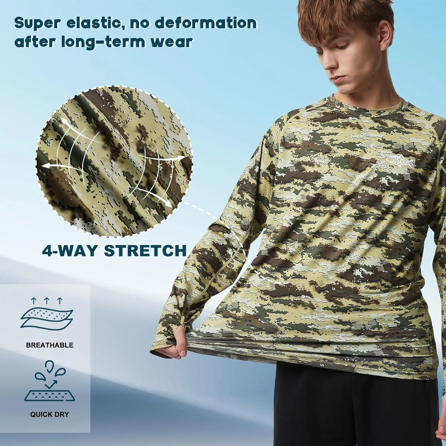 Men's UPF 50  Sun Protection Shirt Long Sleeve Quick Dry Fishing Shirt Rash Guard Swimming Hiking Running