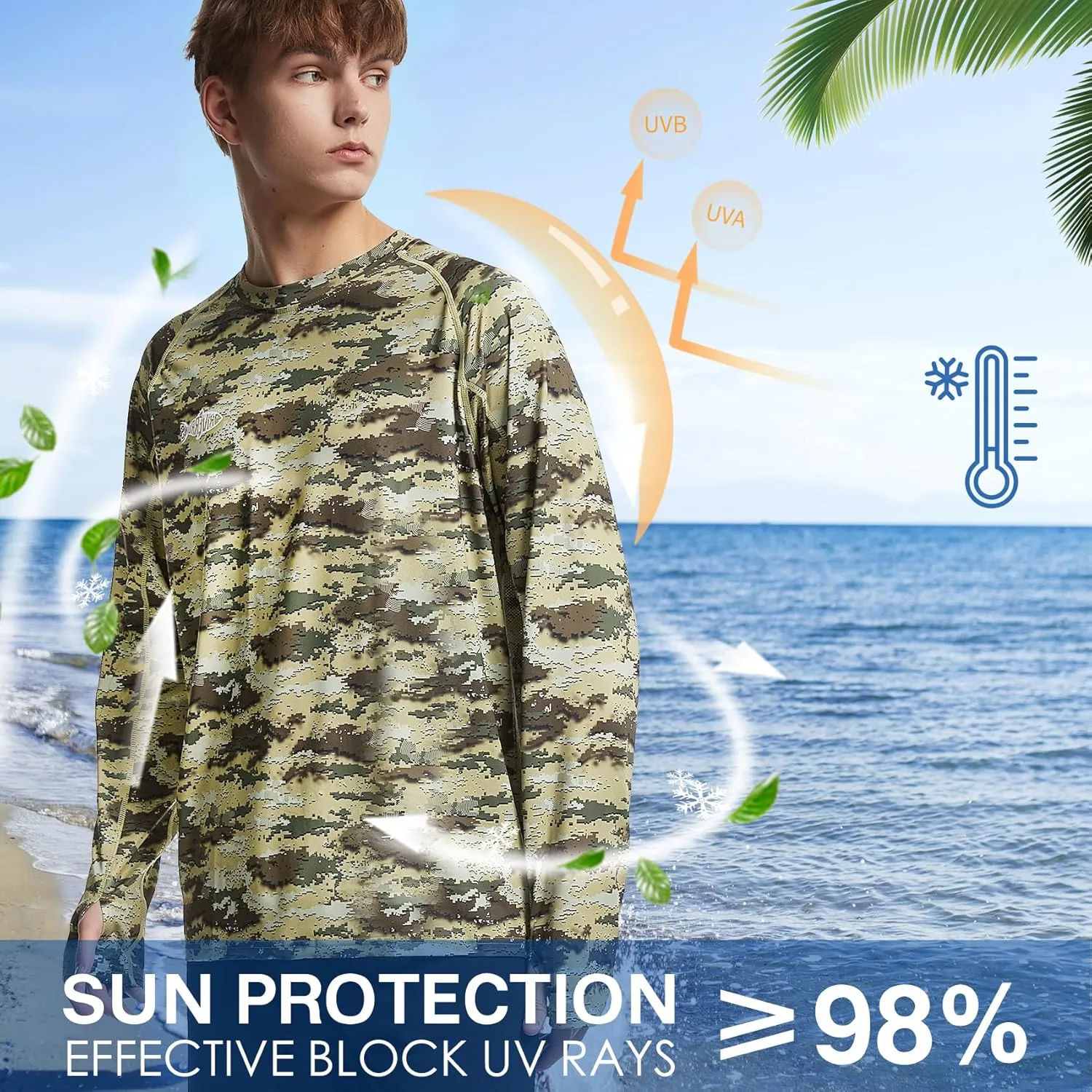 Men's UPF 50  Sun Protection Shirt Long Sleeve Quick Dry Fishing Shirt Rash Guard Swimming Hiking Running