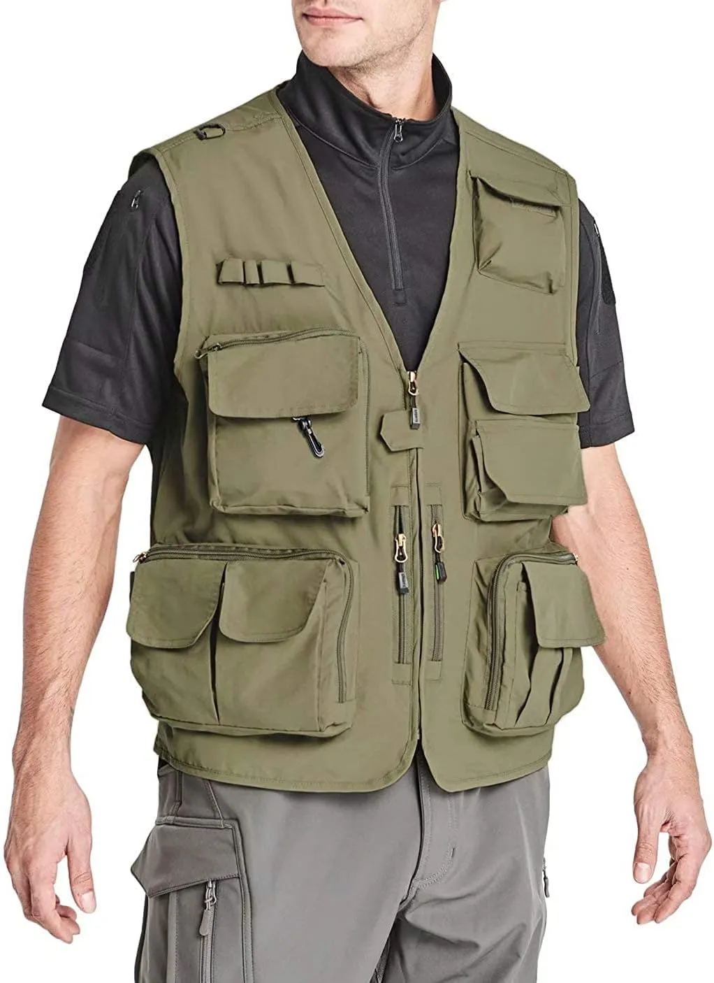 Mens Utility Casual Fishing Vests Outdoor Vest Multi Pockets Cargo Vest Travel Hunting Camping Tactical Outerwear