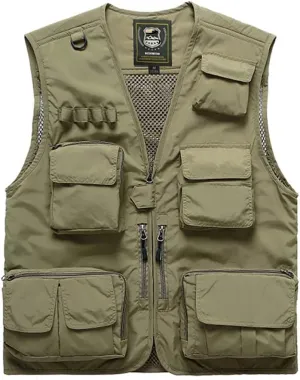 Mens Utility Casual Fishing Vests Outdoor Vest Multi Pockets Cargo Vest Travel Hunting Camping Tactical Outerwear