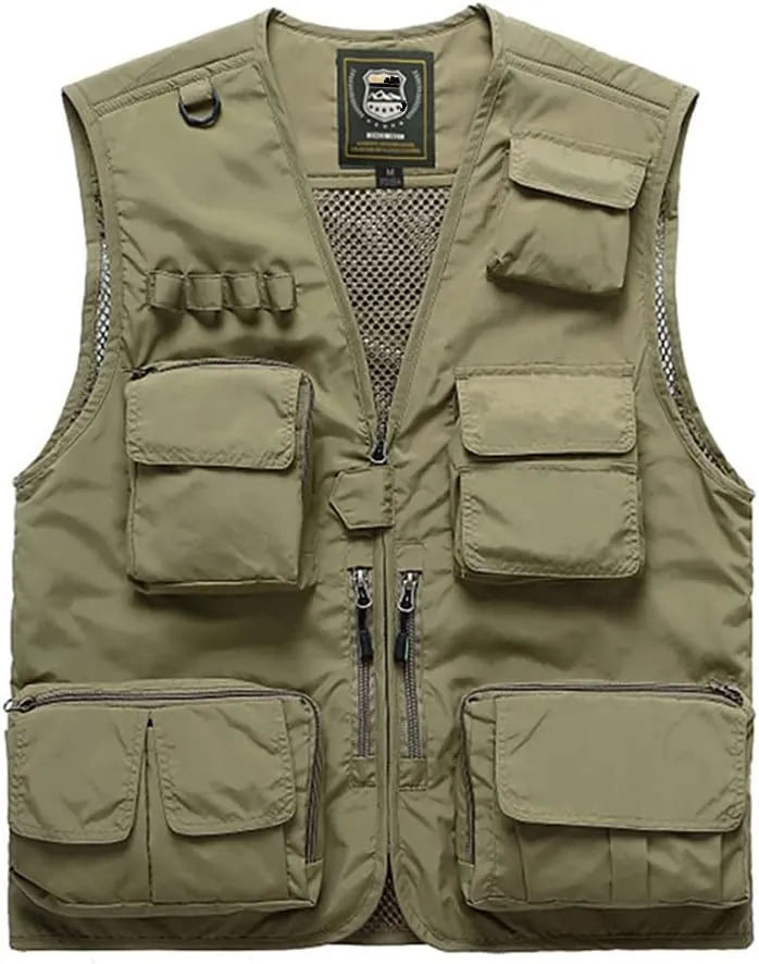 Mens Utility Casual Fishing Vests Outdoor Vest Multi Pockets Cargo Vest Travel Hunting Camping Tactical Outerwear