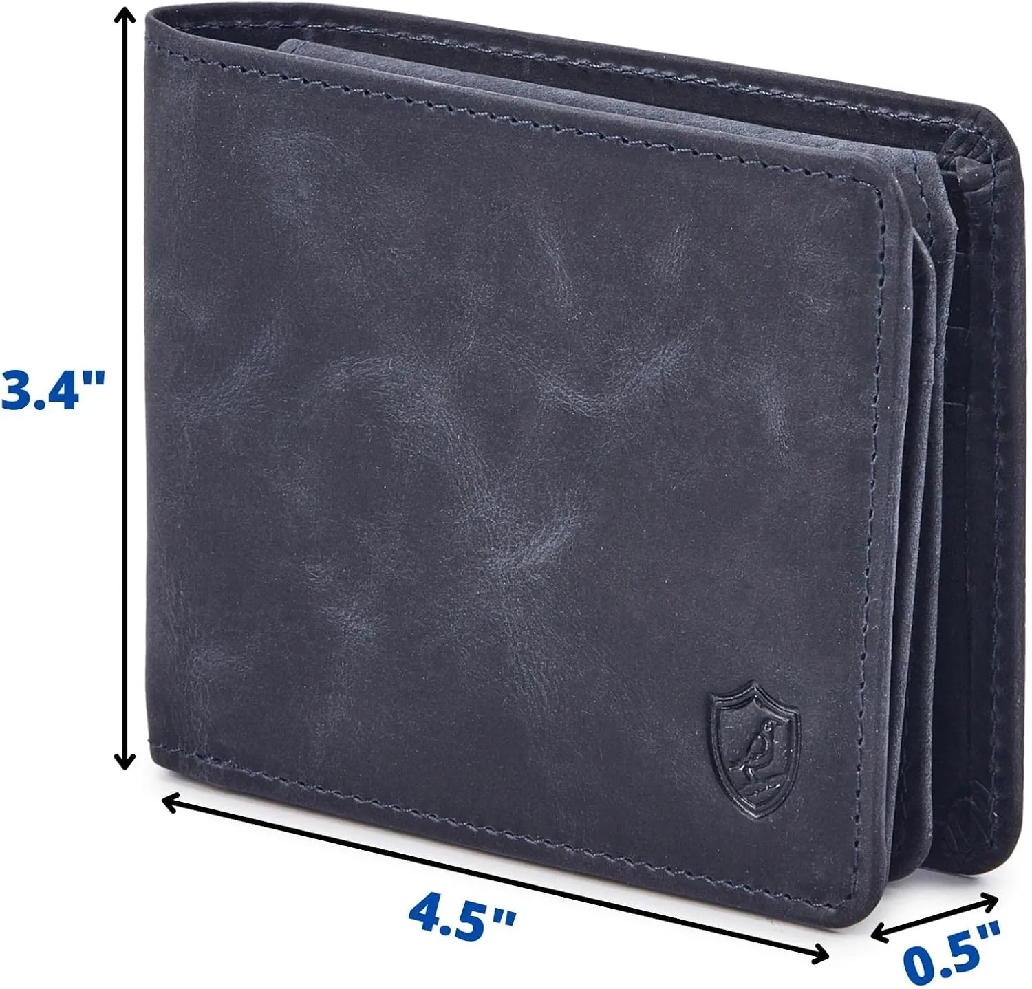 Mens Wallet Real Leather Bifold RFID Blocking High Capacity Card Case with 2 ID Window in Gift Box (Crazy Horse, Navy)