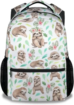 Mercuryelf Sloth Backpack for Girls Boys, 16 Inch White Backpacks for School Travel, Aesthetic Lightweight Bookbag for Kids