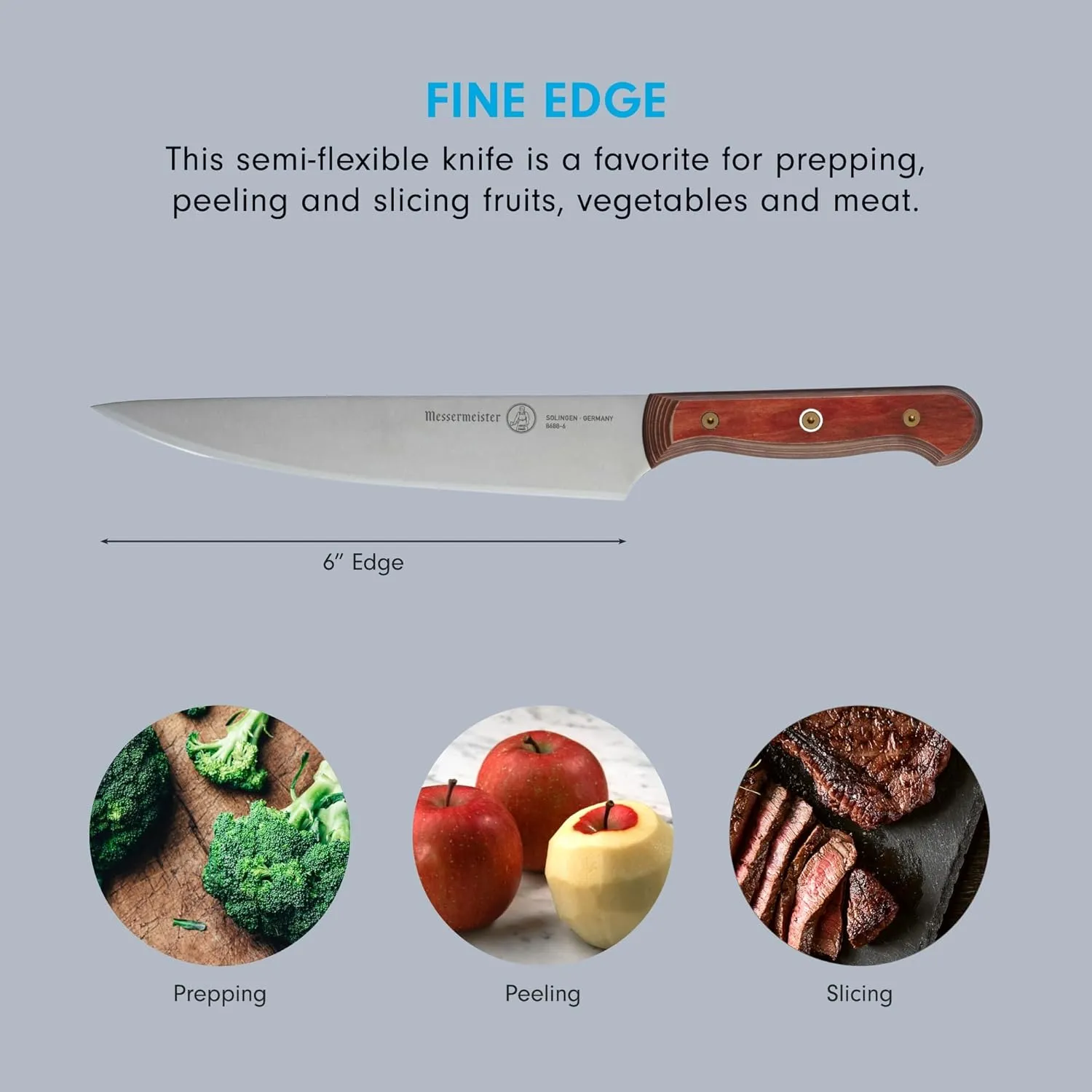 Messermeister Custom 6” Semi-Flexible Utility Knife, Terra Red - X50 German Stainless Steel - Rust Resistant & Easy to Maintain - Made in Solingen, Germany