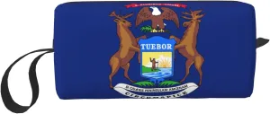Michigan State Flag print Multi-Purpose Cosmetic Bag with Zipper Canvas Makeup Bag, Travel Toiletry Pouch, Pencil Bag