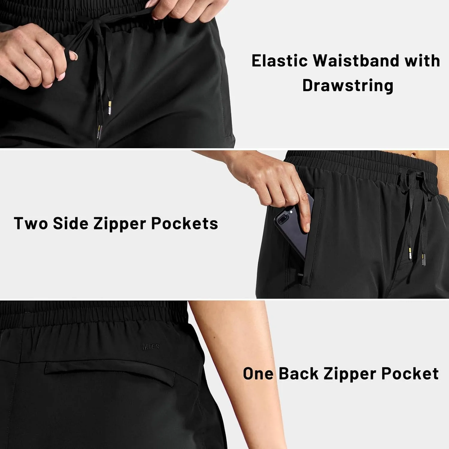 MIER Women's Lightweight Jogger Pants with Zipper Pockets Running Athletic Hiking Travel Drawstring Pants, Quick Dry