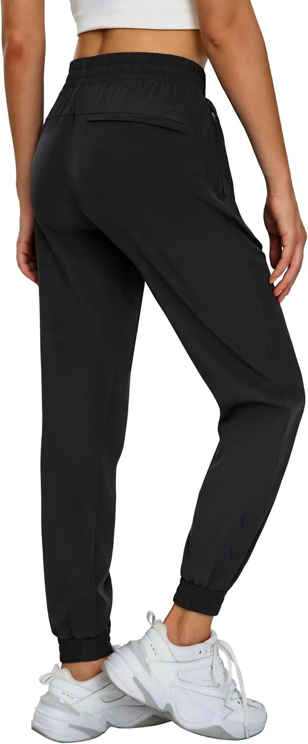 MIER Women's Lightweight Jogger Pants with Zipper Pockets Running Athletic Hiking Travel Drawstring Pants, Quick Dry