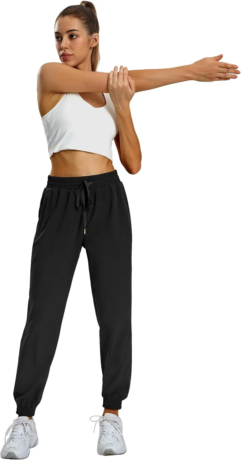 MIER Women's Lightweight Jogger Pants with Zipper Pockets Running Athletic Hiking Travel Drawstring Pants, Quick Dry
