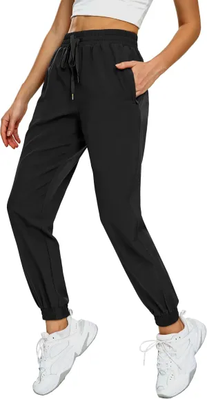 MIER Women's Lightweight Jogger Pants with Zipper Pockets Running Athletic Hiking Travel Drawstring Pants, Quick Dry