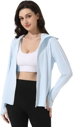 Mingyuezai Women's UPF 50  Sun Protection Jacket Hooded Lightweight Long Sleeve Sun Shirt for Hiking Outdoor