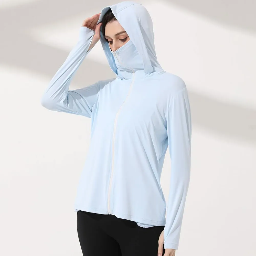 Mingyuezai Women's UPF 50  Sun Protection Jacket Hooded Lightweight Long Sleeve Sun Shirt for Hiking Outdoor