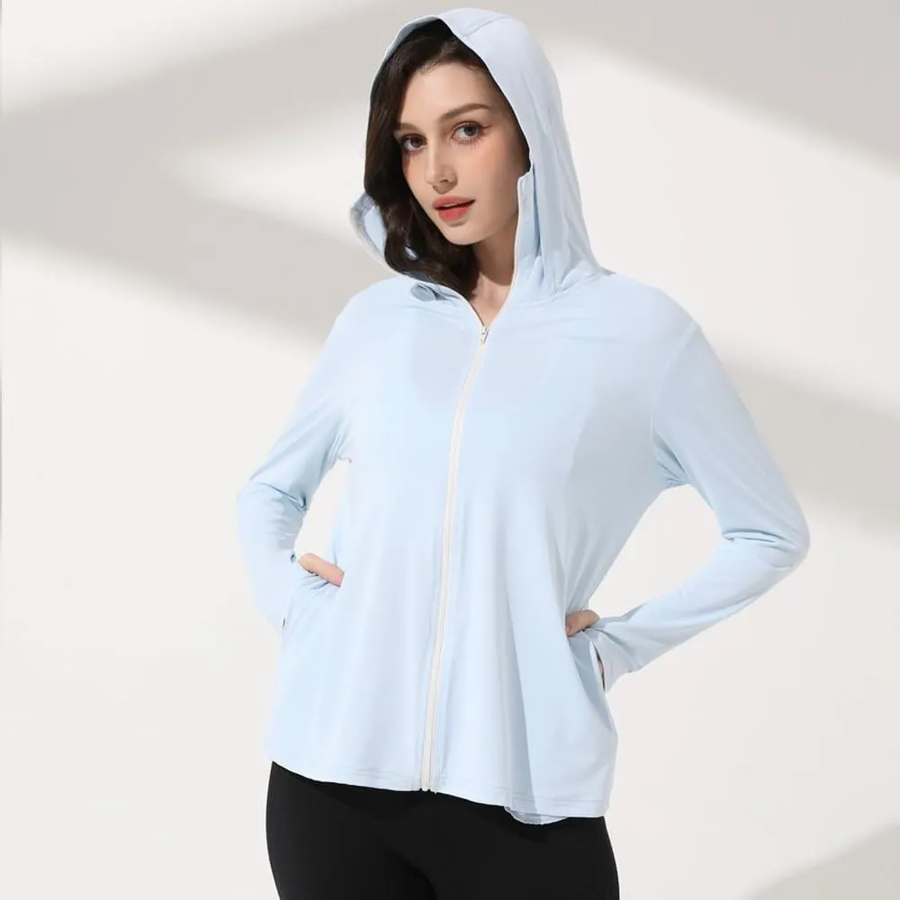 Mingyuezai Women's UPF 50  Sun Protection Jacket Hooded Lightweight Long Sleeve Sun Shirt for Hiking Outdoor