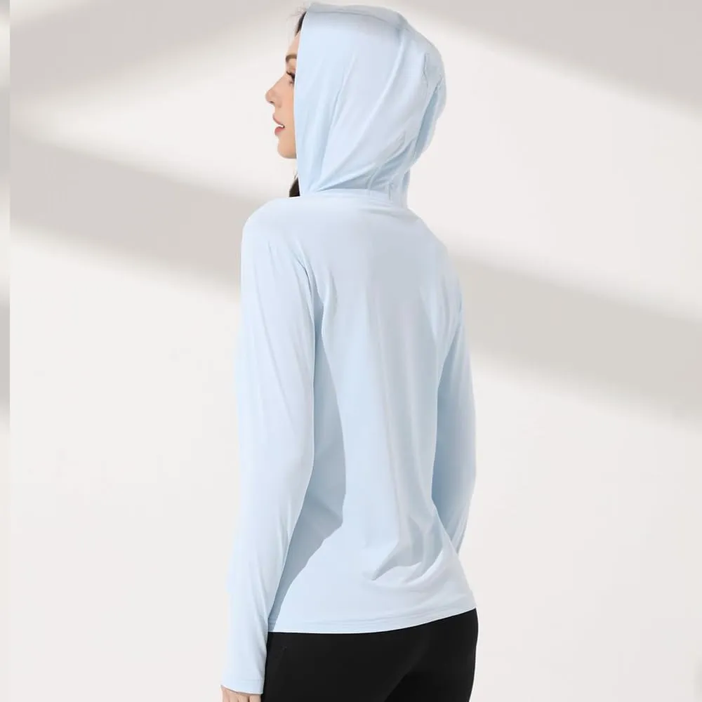 Mingyuezai Women's UPF 50  Sun Protection Jacket Hooded Lightweight Long Sleeve Sun Shirt for Hiking Outdoor