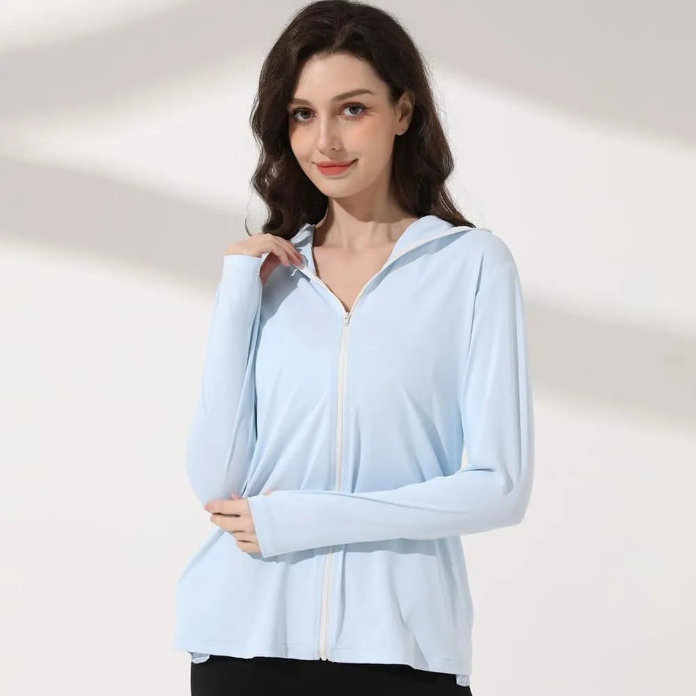 Mingyuezai Women's UPF 50  Sun Protection Jacket Hooded Lightweight Long Sleeve Sun Shirt for Hiking Outdoor
