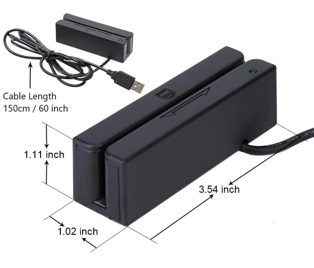 Mini Msr100 Swipe Magnetic Credit Card Reader 3 Tracks Hi/Lo Data Collector, USB Msr Stripe Card Reader for Point of Sale (POS), Access Control, ID Verify