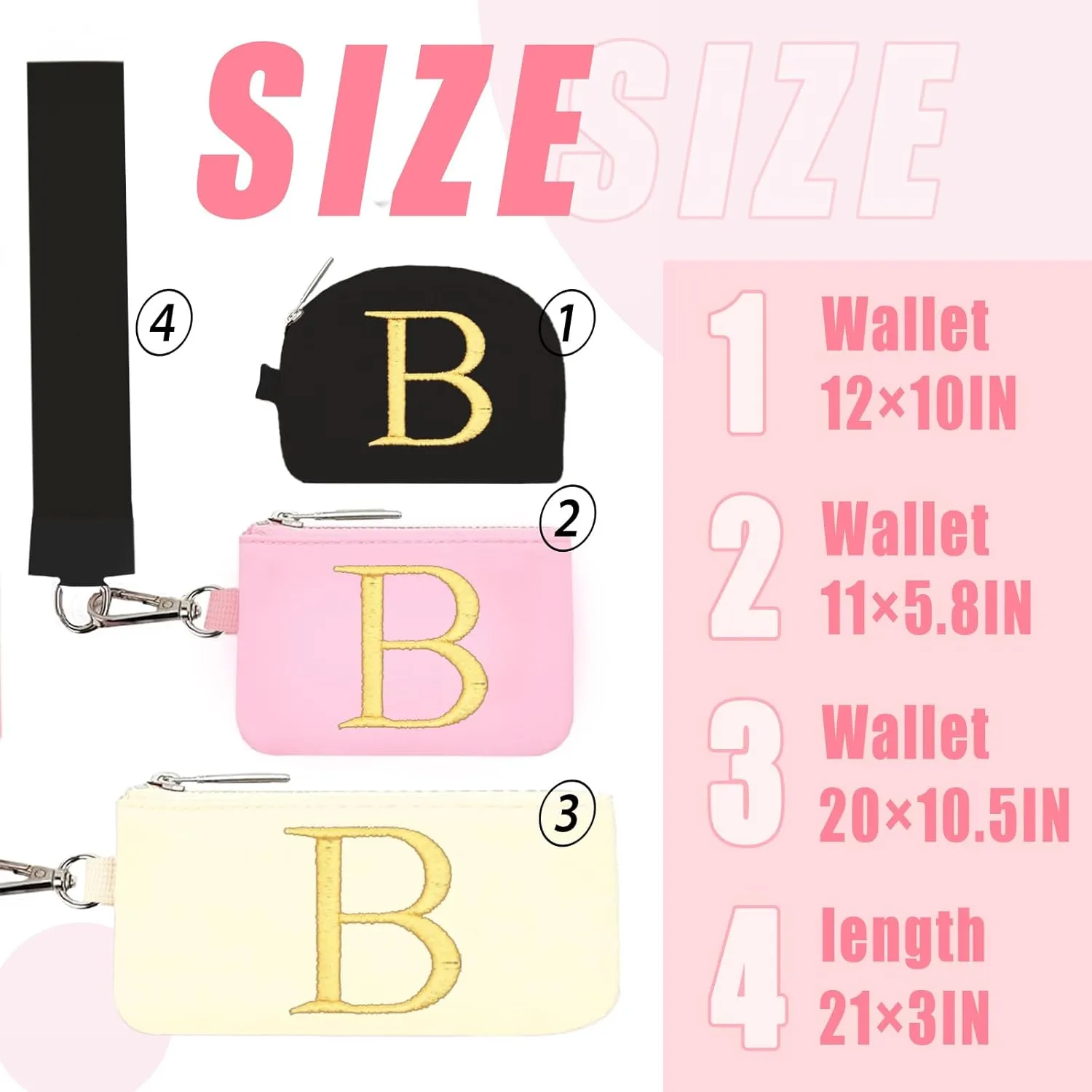 Mini Zip Around Keychain Wristlet Wallets for Women and Girls: Three Coin Purses with 2 Straps - Best Gifts for Birthdays, Christmas, Wedding Parties, Valentine's Day, New Yea (B, Black&Pink&Cream)