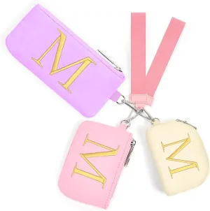 Mini Zip Around Keychain Wristlet Wallets for Women and Girls: Three Coin Purses with 2 Straps - Best Gifts for Birthdays, Christmas, Wedding Parties, Valentine's Day, New Yea (M, Purle&Pink&Cream)