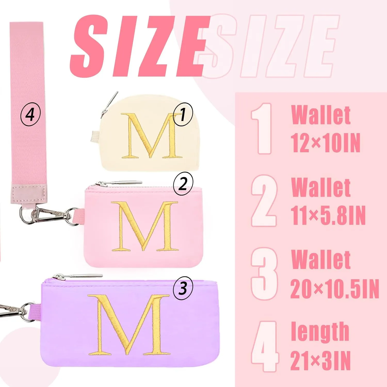 Mini Zip Around Keychain Wristlet Wallets for Women and Girls: Three Coin Purses with 2 Straps - Best Gifts for Birthdays, Christmas, Wedding Parties, Valentine's Day, New Yea (M, Purle&Pink&Cream)