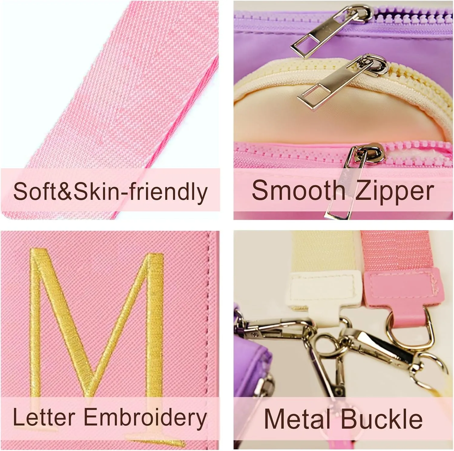 Mini Zip Around Keychain Wristlet Wallets for Women and Girls: Three Coin Purses with 2 Straps - Best Gifts for Birthdays, Christmas, Wedding Parties, Valentine's Day, New Yea (M, Purle&Pink&Cream)