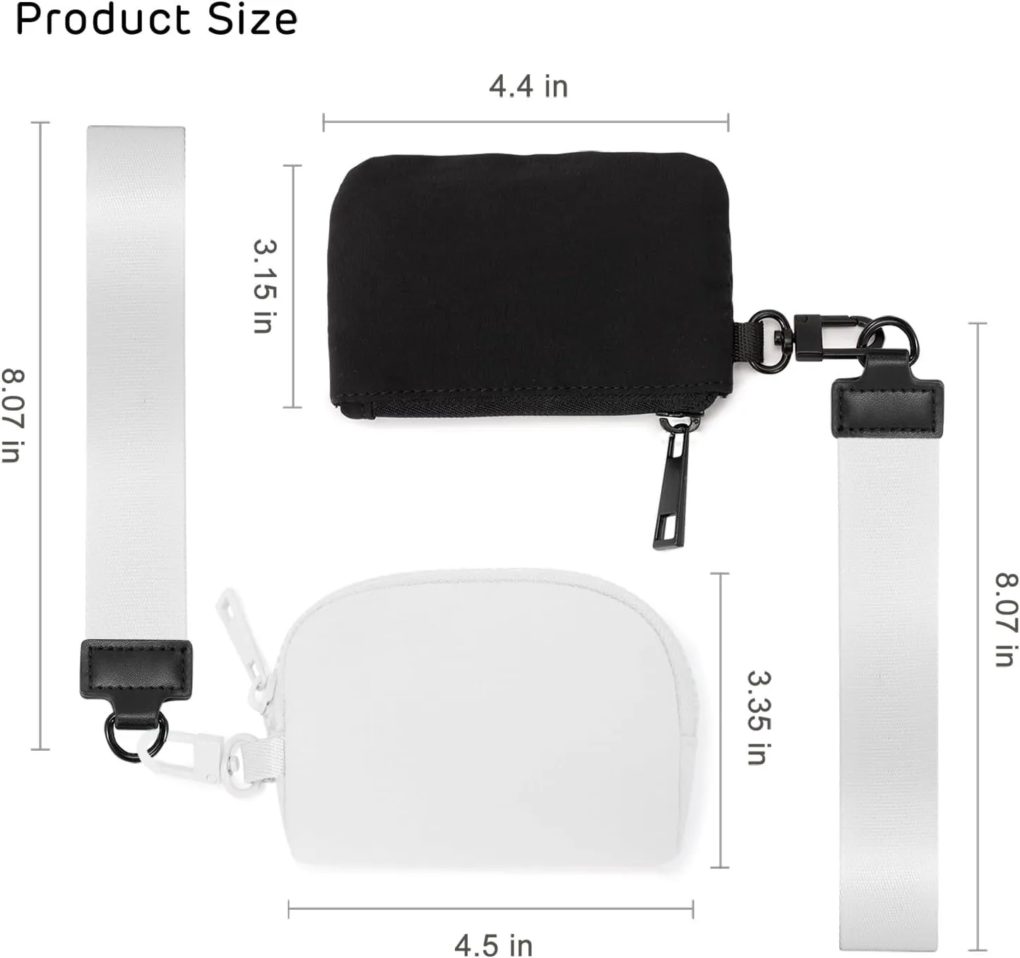 Mini Zip Around Keychain Wristlet Wallets Small Portable Dual Pounch Wristlet Detachable Coin Purse Pocket Gifts for Women Travel Sports Outdoors (Black  White)
