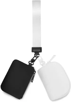 Mini Zip Around Keychain Wristlet Wallets Small Portable Dual Pounch Wristlet Detachable Coin Purse Pocket Gifts for Women Travel Sports Outdoors (Black  White)