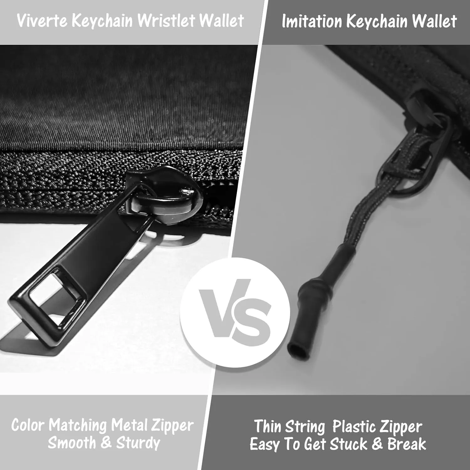 Mini Zip Around Keychain Wristlet Wallets Small Portable Dual Pounch Wristlet Detachable Coin Purse Pocket Gifts for Women Travel Sports Outdoors (Black  White)