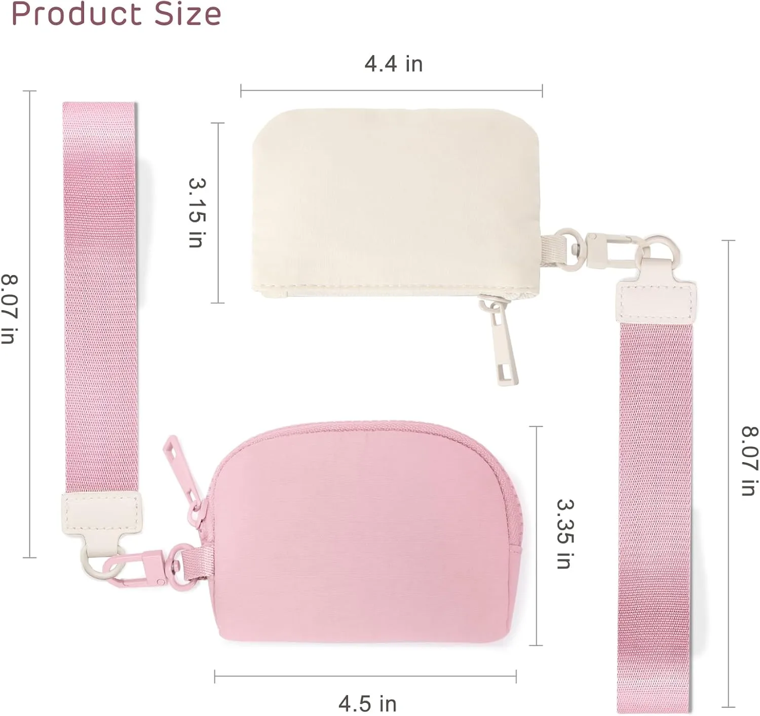 Mini Zip Around Keychain Wristlet Wallets Small Portable Dual Pounch Wristlet Detachable Coin Purse Pocket Gifts for Women Travel Sports Outdoors (Cream White Pink)