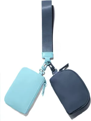 Mini Zip Around Keychain Wristlet Wallets Small Portable Dual Pounch Wristlet Detachable Coin Purse Pocket Gifts for Women Travel Sports Outdoors(Icing Blue Navy Blue)