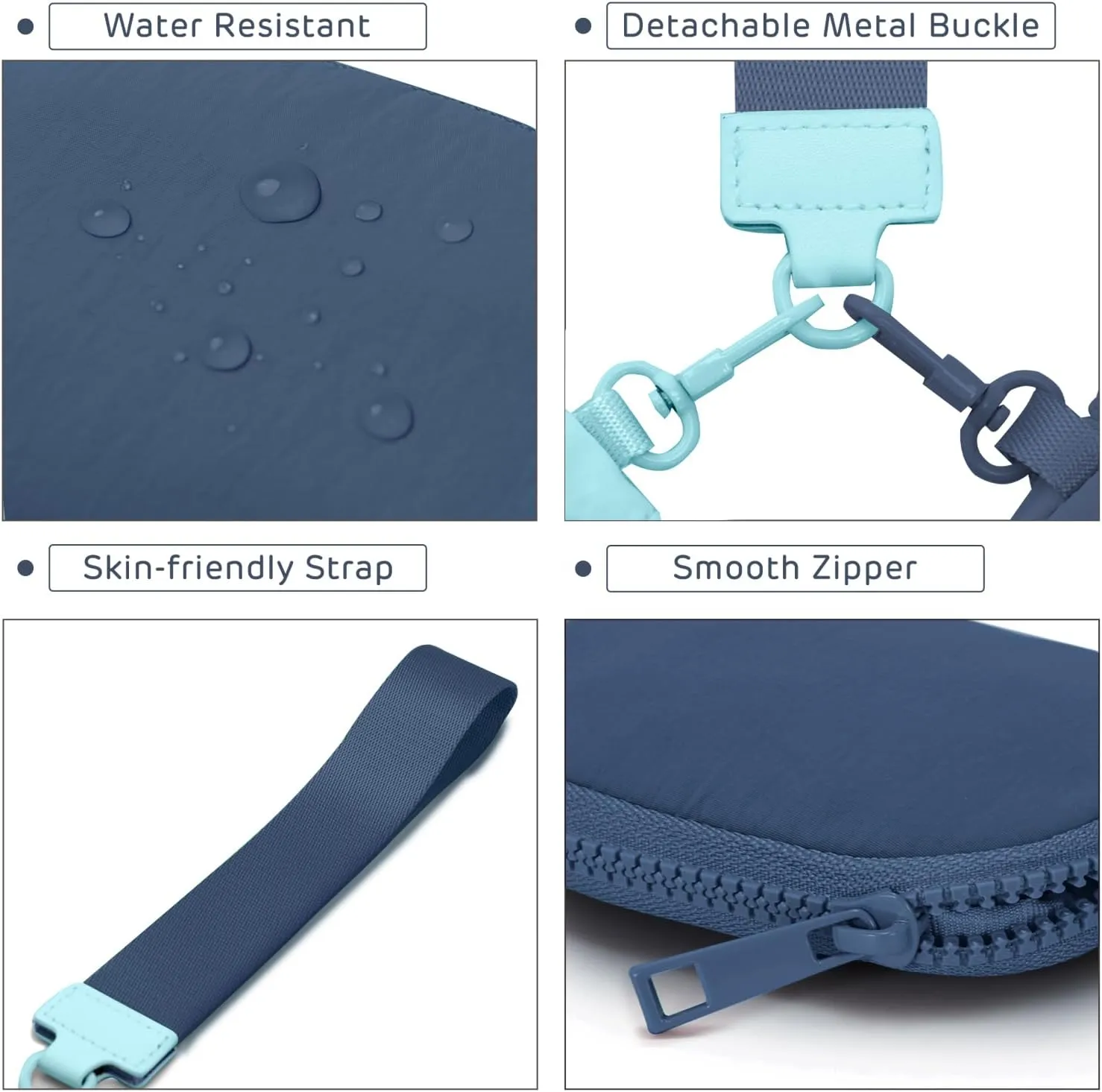 Mini Zip Around Keychain Wristlet Wallets Small Portable Dual Pounch Wristlet Detachable Coin Purse Pocket Gifts for Women Travel Sports Outdoors(Icing Blue Navy Blue)