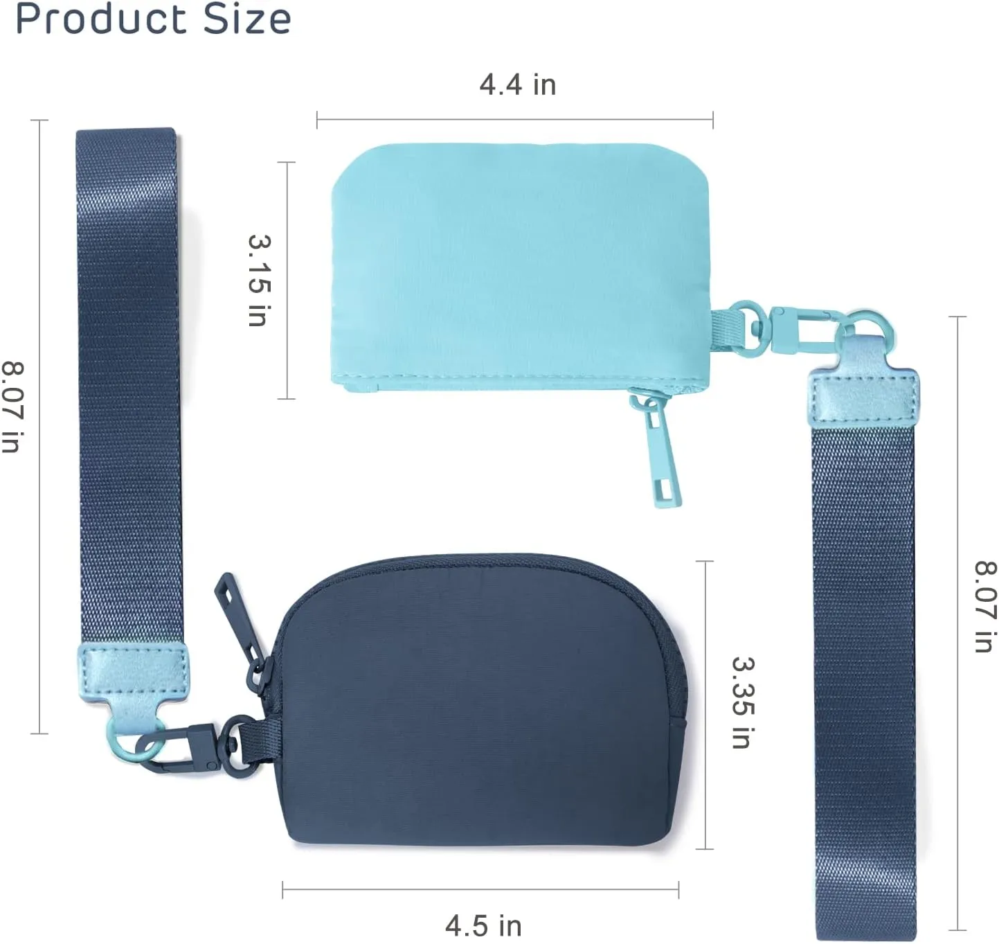 Mini Zip Around Keychain Wristlet Wallets Small Portable Dual Pounch Wristlet Detachable Coin Purse Pocket Gifts for Women Travel Sports Outdoors(Icing Blue Navy Blue)