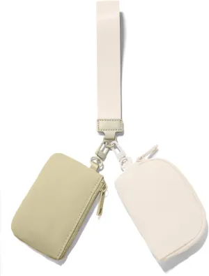 Mini Zip Around Keychain Wristlet Wallets Small Portable Dual Pounch Wristlet Detachable Coin Purse Pocket Gifts for Women Travel Sports Outdoors(Khaki Cream White)