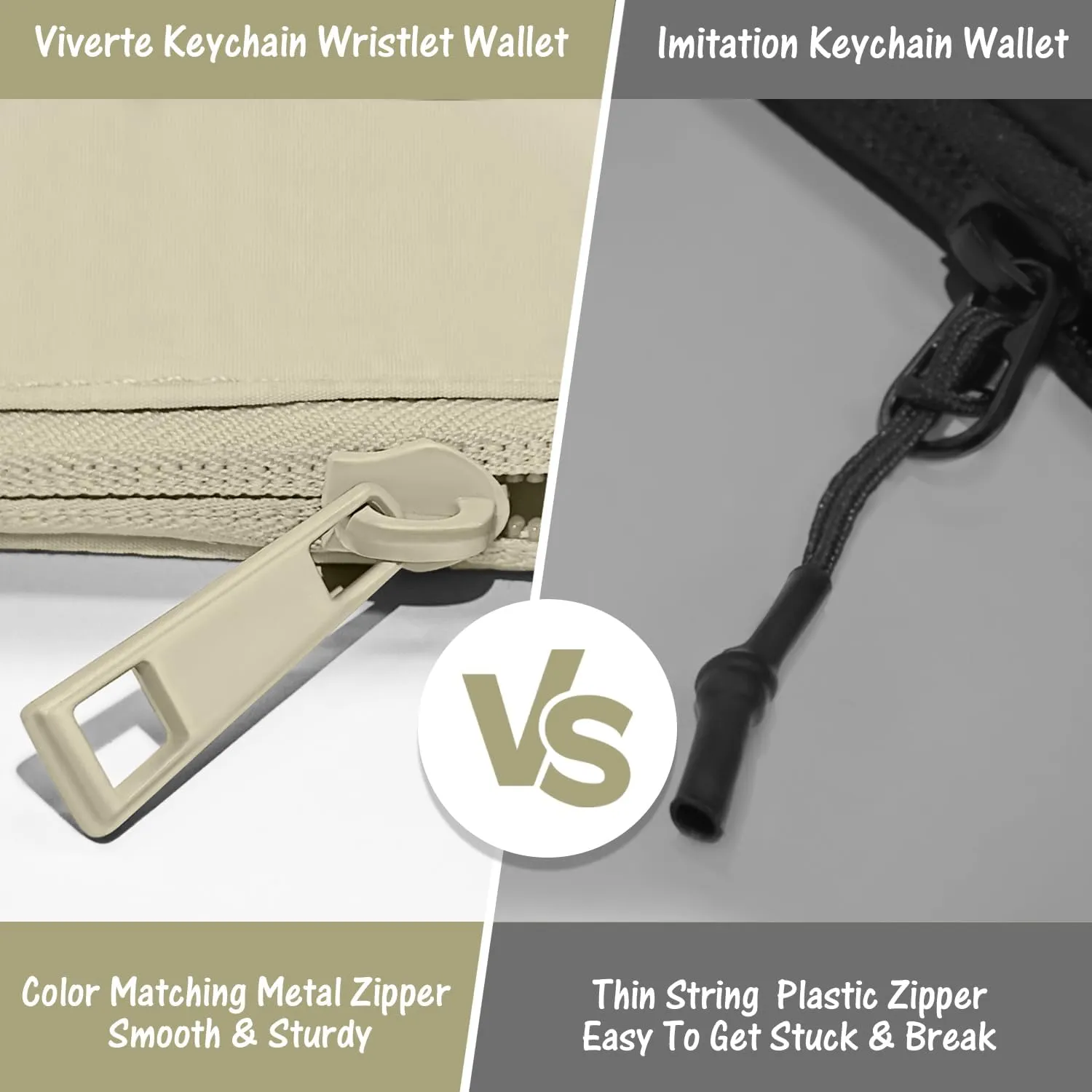 Mini Zip Around Keychain Wristlet Wallets Small Portable Dual Pounch Wristlet Detachable Coin Purse Pocket Gifts for Women Travel Sports Outdoors(Khaki Cream White)