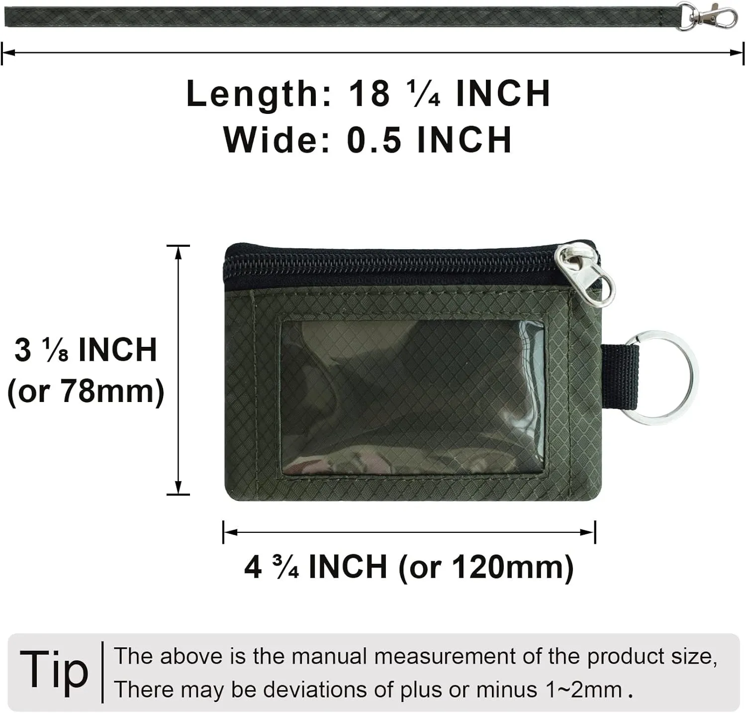 Minimalist RFID Blocking Small Wallet with ID Window,WaterResistant Zip Id Case Wallet with Lanyard Keychain for Cards,Cash,Travel,Women,Men (GreenOnion DarkGreen)