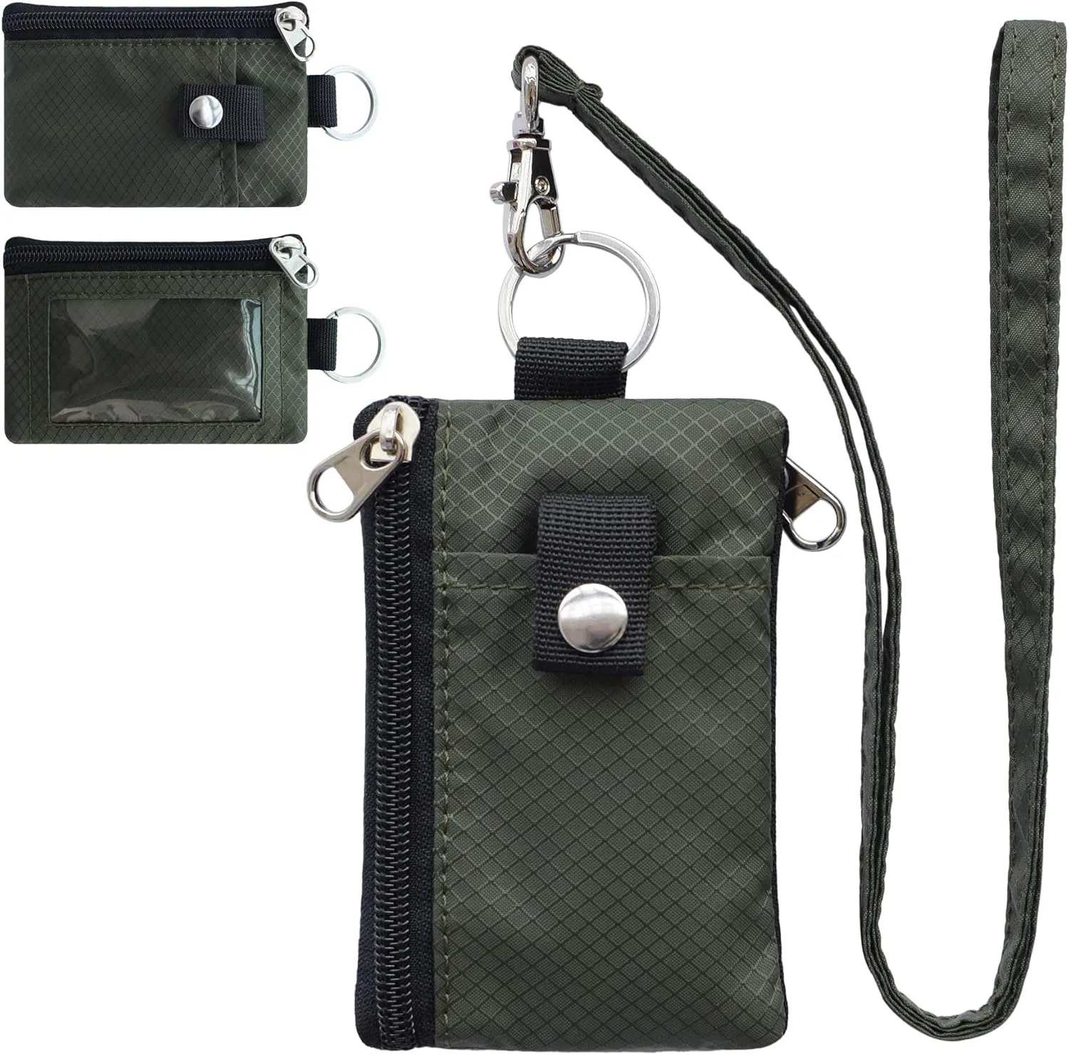 Minimalist RFID Blocking Small Wallet with ID Window,WaterResistant Zip Id Case Wallet with Lanyard Keychain for Cards,Cash,Travel,Women,Men (GreenOnion DarkGreen)