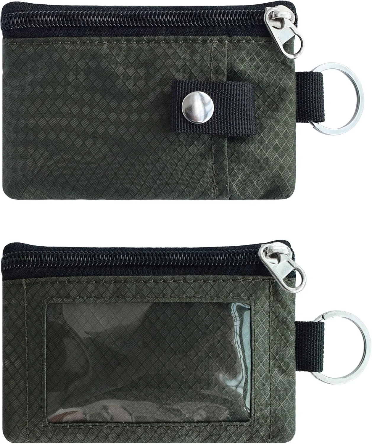 Minimalist RFID Blocking Small Wallet with ID Window,WaterResistant Zip Id Case Wallet with Lanyard Keychain for Cards,Cash,Travel,Women,Men (GreenOnion DarkGreen)