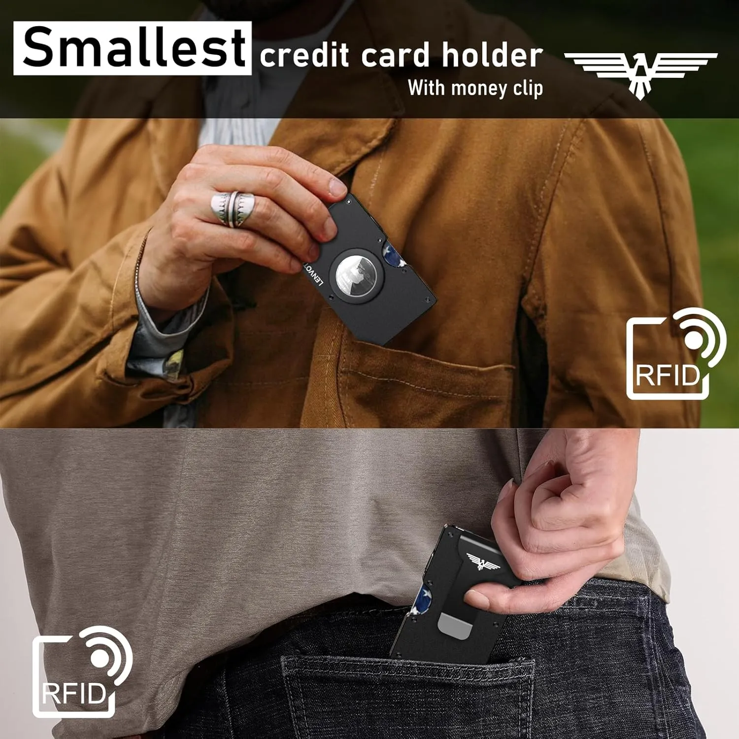 Minimalist Wallet for Men, Metal Wallet with Money Clip, Slim Compact Wallet, RFID Blocking Card Holder, Metal Aluminum Credit Card Holder, Holds up to 20 Cards