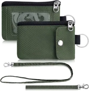 Minimalist Wallet For Mens Womens, Keychain RFID Blocking Zipper Small Wallet with ID Window 2 Lanyards,Water Resistant Travel Cash Card Coin Case Boys Girls