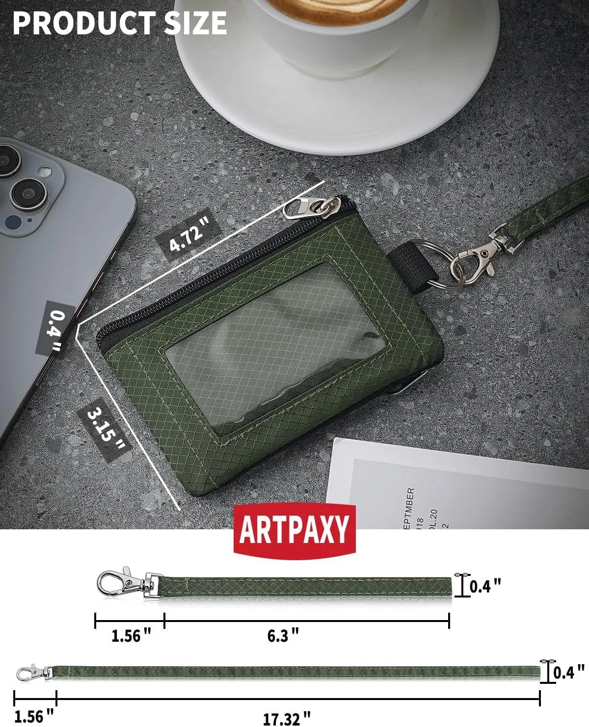 Minimalist Wallet For Mens Womens, Keychain RFID Blocking Zipper Small Wallet with ID Window 2 Lanyards,Water Resistant Travel Cash Card Coin Case Boys Girls