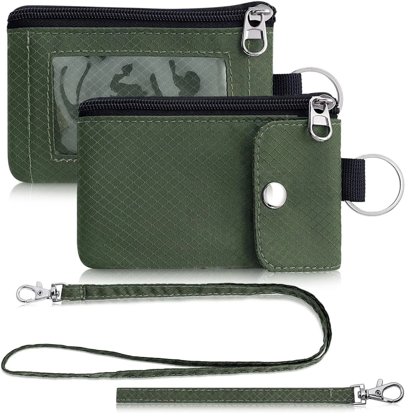 Minimalist Wallet For Mens Womens, Keychain RFID Blocking Zipper Small Wallet with ID Window 2 Lanyards,Water Resistant Travel Cash Card Coin Case Boys Girls