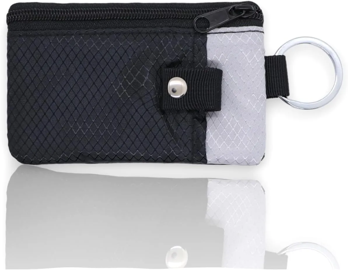 Minimalist Wallets for Men and Women - RFID Blocking Secure Travel Wallet by with Clear ID Window and Key Ring (Black Gray)