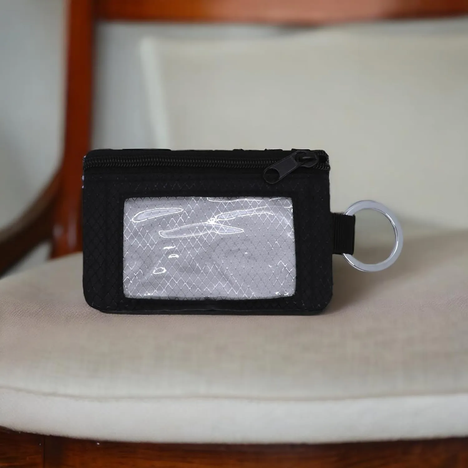 Minimalist Wallets for Men and Women - RFID Blocking Secure Travel Wallet by with Clear ID Window and Key Ring (Black Gray)